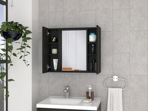 English Elm Medicine Cabinet Hops: Double Door Storage With Mirror, Black Wengue Finish & External Shelf Space B092122950