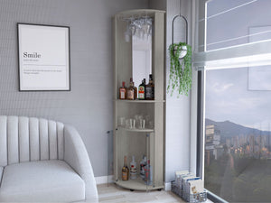 English Elm Corner Bar Cabinet Rialto Grey Corner-Saving Engineered Wood Drink Station with 3 Shelves, 74.4" H B092142832