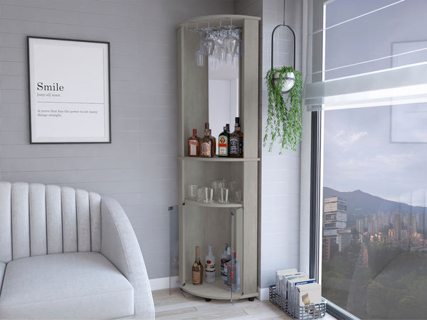 English Elm Corner Bar Cabinet Rialto Grey Corner-Saving Engineered Wood Drink Station with 3 Shelves, 74.4" H B092142832