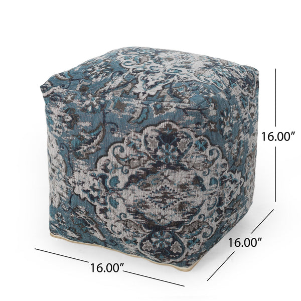 English Elm Anita Blue Square Pouf Ottoman - Plush Fabric Floor Cushion 16"x16"x16" Decorative Seat, 200lb B181P162880