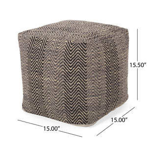 English Elm Barracuda Handcrafted Cotton Pouf with Chevron Zigzag Pattern in Brown Beige Yellow, 20" Cube, 250lb Capacity B181P162863