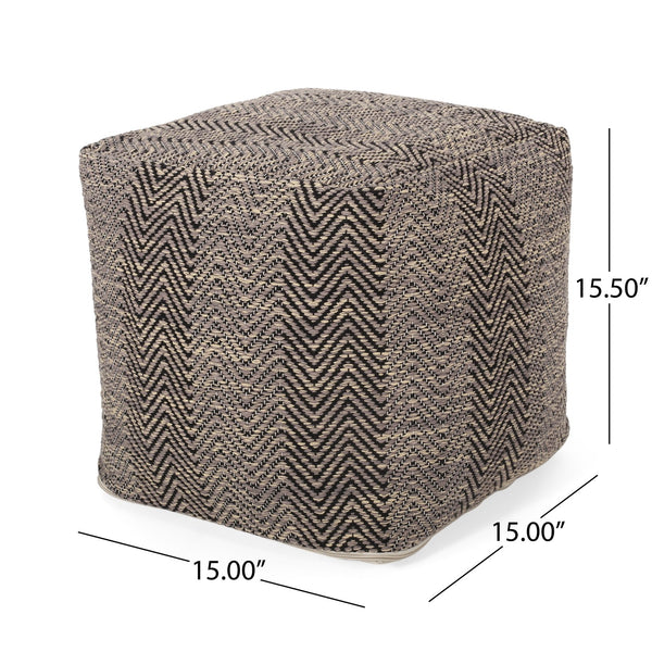 English Elm Barracuda Handcrafted Cotton Pouf with Chevron Zigzag Pattern in Brown Beige Yellow, 20" Cube, 250lb Capacity B181P162863