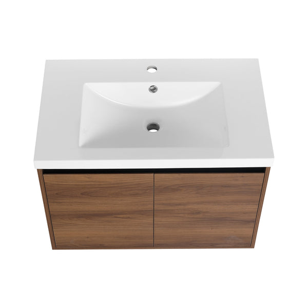 English Elm Levistar 30-Inch Brown Bathroom Vanity With Resin Sink – Stylish Storage For Small Spaces & Easy Assembly W1972P165046