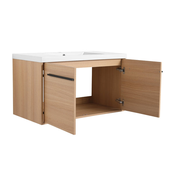English Elm Levistar 36 Inch Oak Bathroom Vanity With Resin Sink – Stylish Storage & Easy Maintenance Cabinet Set W1972P165045