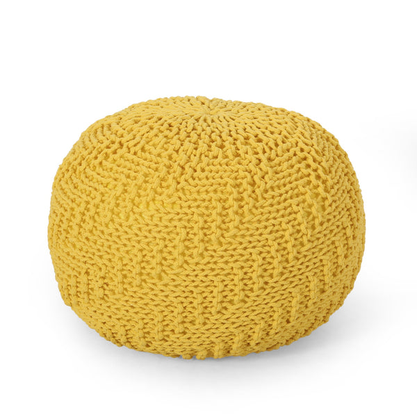 English Elm Bordeaux Knitted Cotton Round Pouf - Vibrant Yellow Accent For Seating, Footrest & Decor Ideas B181P162905