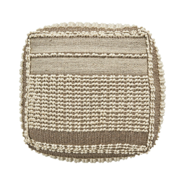 English Elm Rustic Large Tufted Wool & Cotton Pouf in Brown-Beige, Handcrafted Cozy Ottoman 26"x26"x16.5" B181P162857