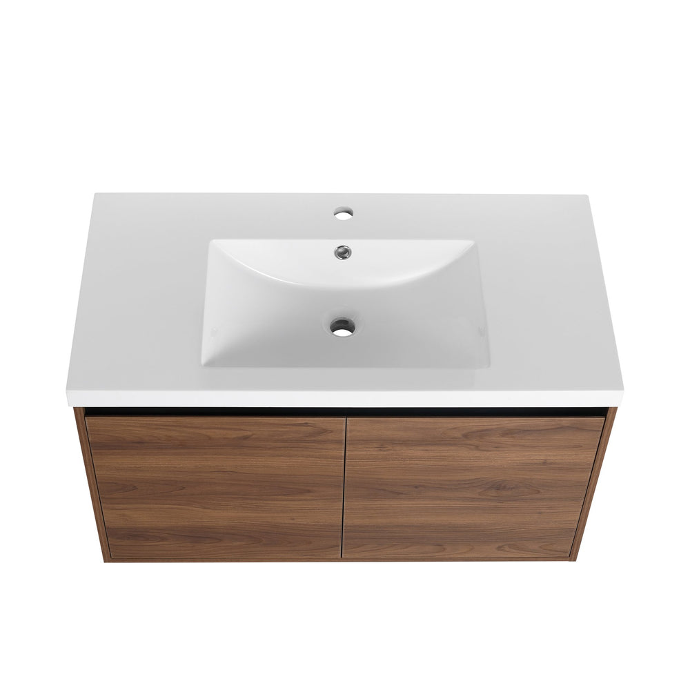 English Elm Levistar 36-Inch Brown Bathroom Vanity With Resin Sink – Stylish Storage & Easy Assembly Design W1972P165047