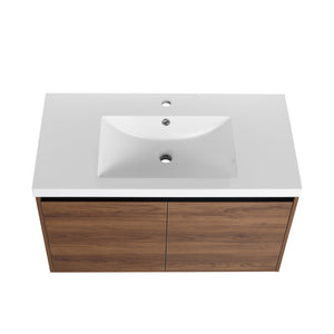 English Elm Levistar 36-Inch Brown Bathroom Vanity With Resin Sink – Stylish Storage & Easy Assembly Design W1972P165047