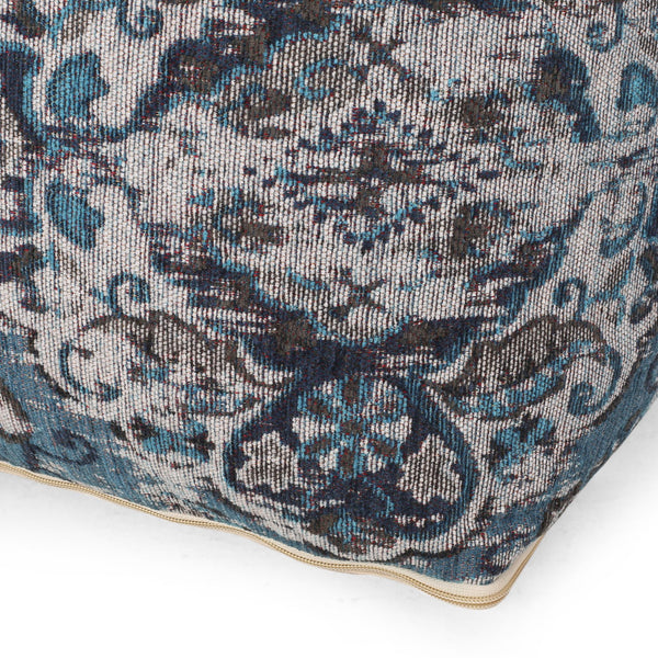 English Elm Anita Blue Square Pouf Ottoman - Plush Fabric Floor Cushion 16"x16"x16" Decorative Seat, 200lb B181P162880