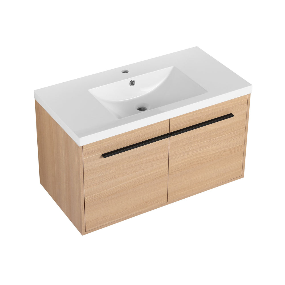 English Elm Levistar 36 Inch Oak Bathroom Vanity With Resin Sink – Stylish Storage & Easy Maintenance Cabinet Set W1972P165045