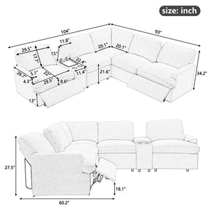 English Elm 104'' Power Recliner Corner Sofa Home Theater Reclining Sofa Sectional Couches With Storage Box, Cup Holders, Usb Ports and Power Socket For Living Room, Beige