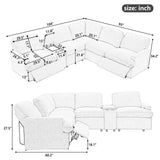 English Elm 104'' Power Recliner Corner Sofa Home Theater Reclining Sofa Sectional Couches With Storage Box, Cup Holders, Usb Ports and Power Socket For Living Room, Beige