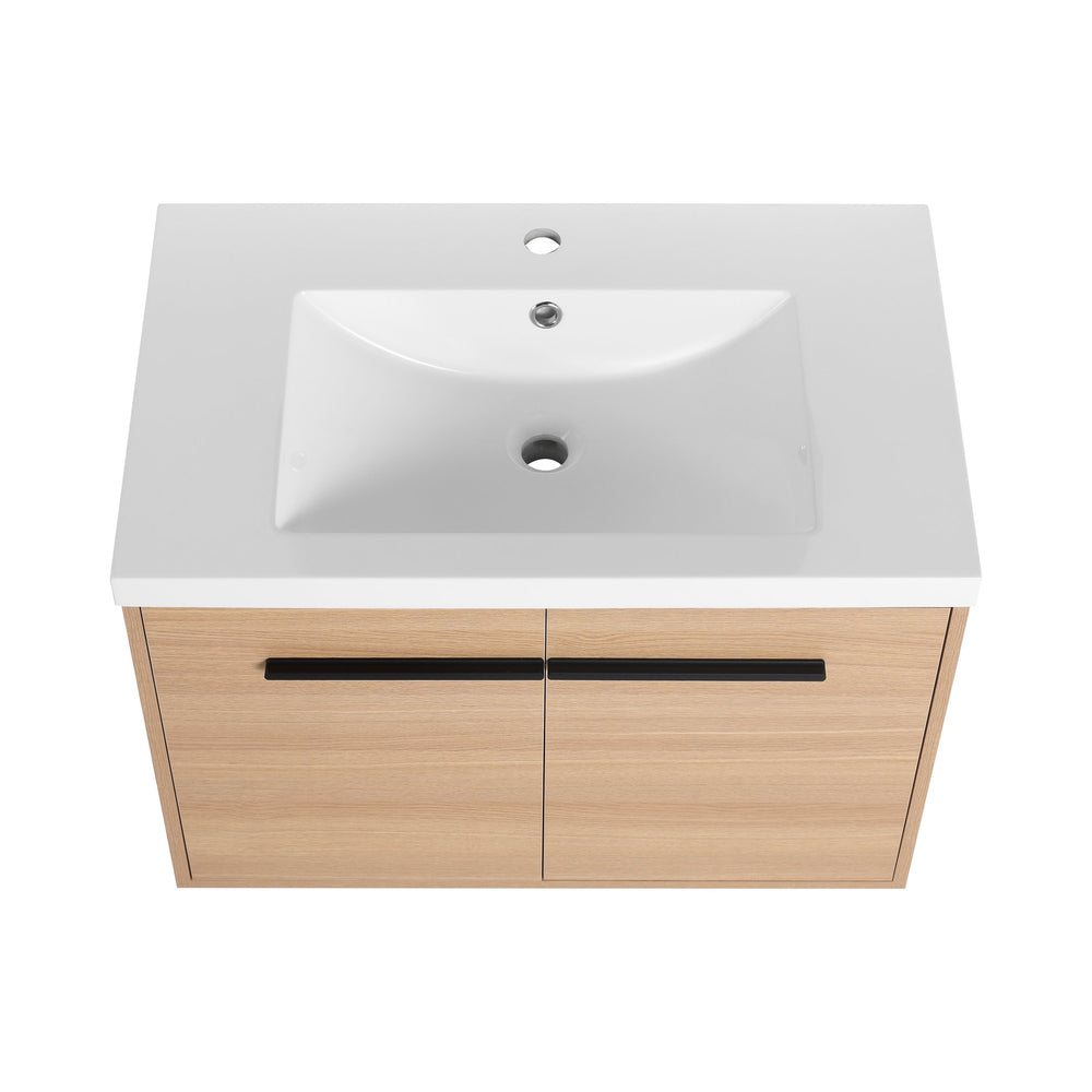 English Elm Levistar 30-Inch Oak Bathroom Vanity With Resin Sink - Modern Storage Cabinet For Small Spaces W1972P165043