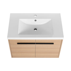 English Elm Levistar 30-Inch Oak Bathroom Vanity With Resin Sink - Modern Storage Cabinet For Small Spaces W1972P165043