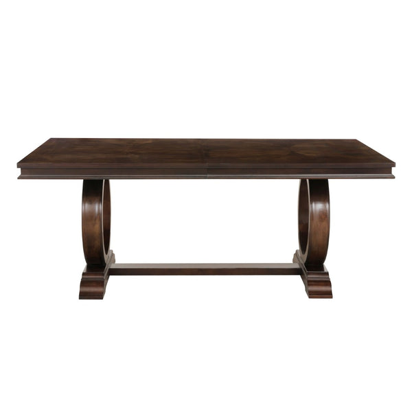 English Elm Modern Traditional Extendable Dining Set Dark Cherry Pedestal Table Six Nailhead Chairs B011S00829