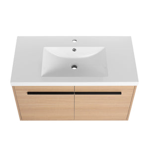English Elm Levistar 36 Inch Oak Bathroom Vanity With Resin Sink – Stylish Storage & Easy Maintenance Cabinet Set W1972P165045