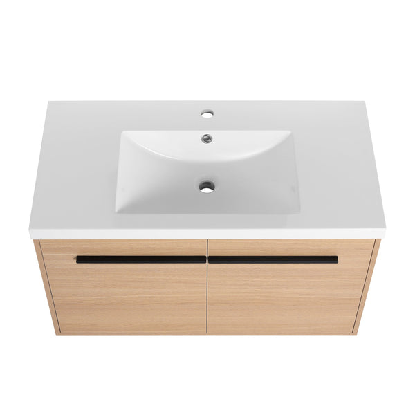 English Elm Levistar 36 Inch Oak Bathroom Vanity With Resin Sink – Stylish Storage & Easy Maintenance Cabinet Set W1972P165045