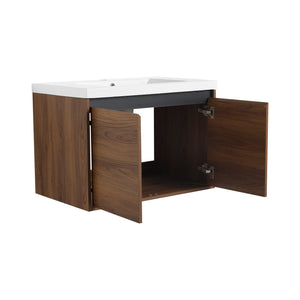 English Elm Levistar 30-Inch Brown Bathroom Vanity With Resin Sink – Stylish Storage For Small Spaces & Easy Assembly W1972P165046