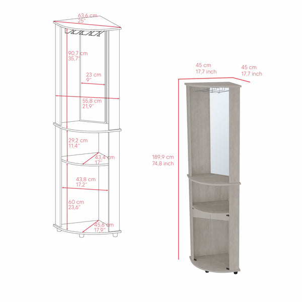 English Elm Corner Bar Cabinet Rialto Grey Corner-Saving Engineered Wood Drink Station with 3 Shelves, 74.4" H B092142832