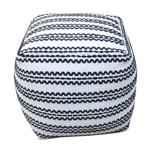 English Elm Lani Handcrafted Fabric Pouf — Durable Cotton 20"x20" Natural & Black Square Pouf, 200 lb Capacity B181P162845