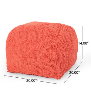 English Elm Spongy Microfiber Square Pouf with Plush Chenille Feel, 20" Cozy Seat, Polystyrene Fill, Durable Coral B181P162850