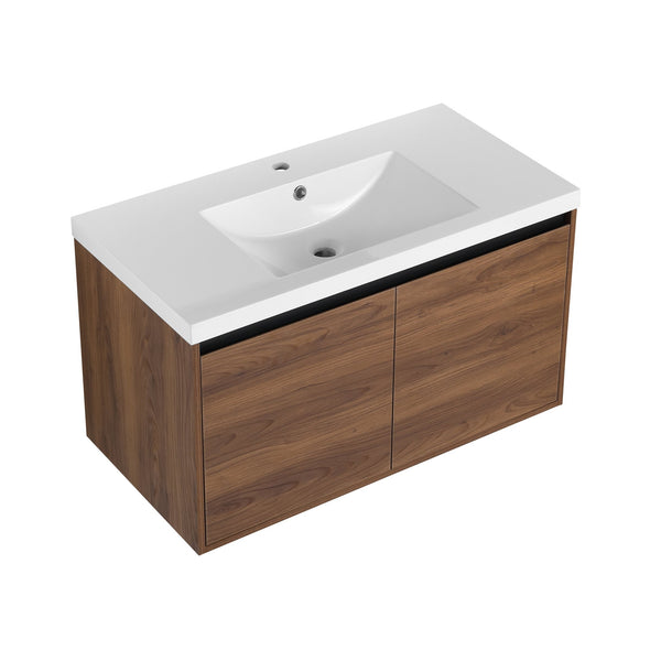 English Elm Levistar 36-Inch Brown Bathroom Vanity With Resin Sink – Stylish Storage & Easy Assembly Design W1972P165047