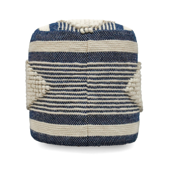 English Elm Diamond Large Handcrafted Faux Yarn Pouf – Durable Polystyrene-Filled Accent Seat, Neutral Tones Cozy Textured Design (27x22x27) Dark Blue B181P162865