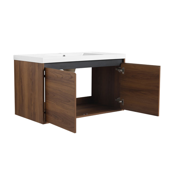 English Elm Levistar 36-Inch Brown Bathroom Vanity With Resin Sink – Stylish Storage & Easy Assembly Design W1972P165047