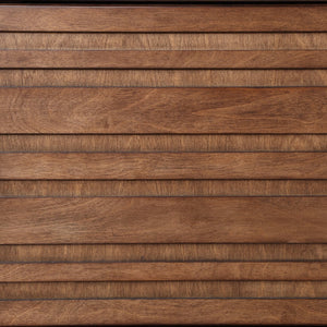 English Elm 74 Inch TV Console Whiskey Finish for TVs up to 85" — Knotty Alder, 6 Shelves, Slat Doors, No Assembly Needed B108P160189