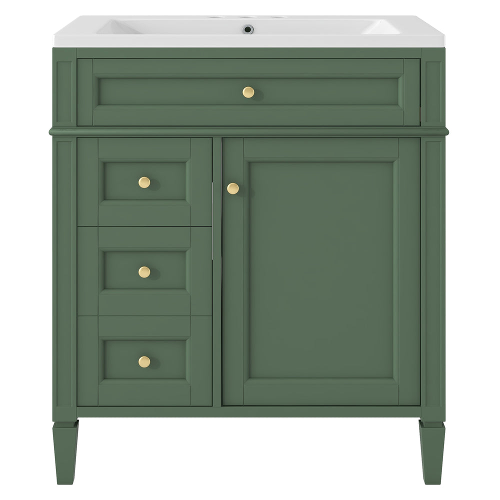 English Elm 30'' Modern Bathroom Vanity with Integrated Mirror Cabinet, Ceramic Sink, 3 Drawers & Ample Storage Green SW000126AAF-1