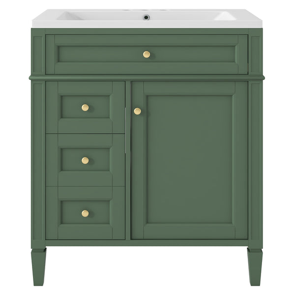 English Elm 30'' Modern Bathroom Vanity with Integrated Mirror Cabinet, Ceramic Sink, 3 Drawers & Ample Storage Green SW000126AAF-1