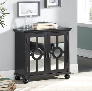 English Elm Classic Storage Cabinet Charming Modern-Traditional Accent Chest with Mirrored Circular Glass Doors, Turned Feet, Antiqued Brass Hardware and Spacious Shelving Antique Black 30.75 L x 15.75 W x 28 H B011P169759