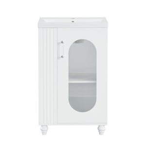 English Elm 20" Bathroom Vanity with Sink Compact Modern Freestanding MDF & Ceramic Undermount Sink Cabinet with Door and Two-Tier Shelf, Toilet Paper Holder, Adjustable Shelf, Sleek Rectangular Design White N725P246925K