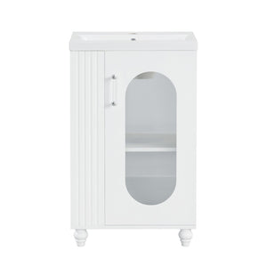 English Elm 20" Matte Freestanding Bathroom Vanity Ceramic Sink Mdf Cabinet Open Side Shelf White N725P364206K