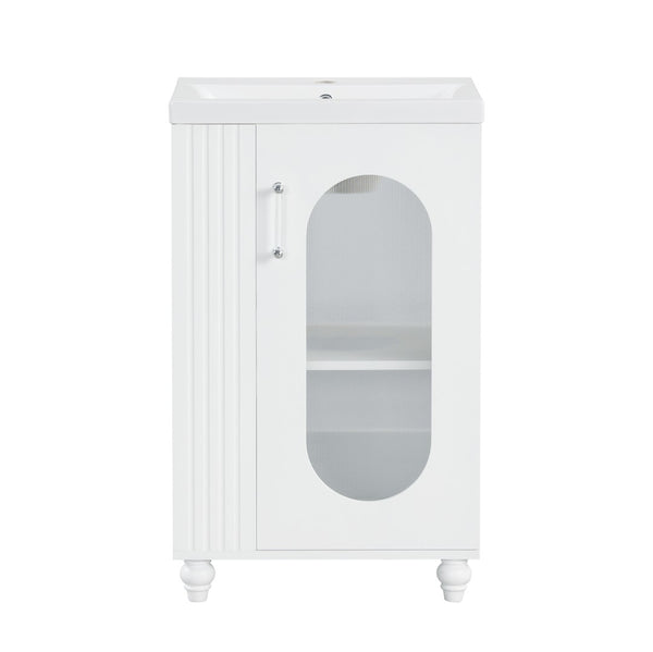 English Elm 20" Matte Freestanding Bathroom Vanity Ceramic Sink Mdf Cabinet Open Side Shelf White N725P364206K