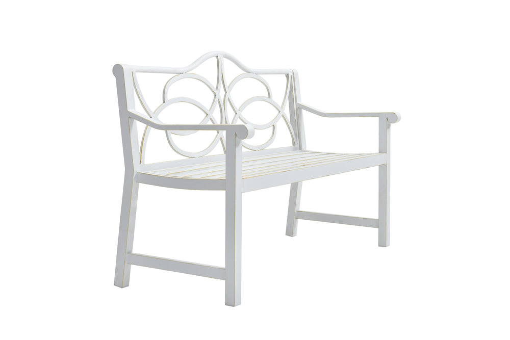 English Elm Outdoor Garden Patio Bench Cast Iron Alloy Steel Frame 3-Seat Floral Backrest Armrests White, Weather-Resistant Finish, Easy-Clean Durable Design for Yard Porch Balcony (Assembles Fast) W1117P155244