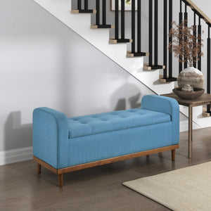 English Elm Mid-Century Tufted Lift-Top Storage Bench with Walnut Solid Wood Frame and Textured Upholstery Seating Blue 50.75 L x 19 W x 19.75 H B011P169817