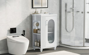 English Elm 20" Matte Freestanding Bathroom Vanity Ceramic Sink Mdf Cabinet Open Side Shelf White N725P364206K