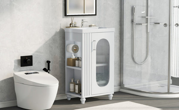 English Elm 20" Matte Freestanding Bathroom Vanity Ceramic Sink Mdf Cabinet Open Side Shelf White N725P364206K