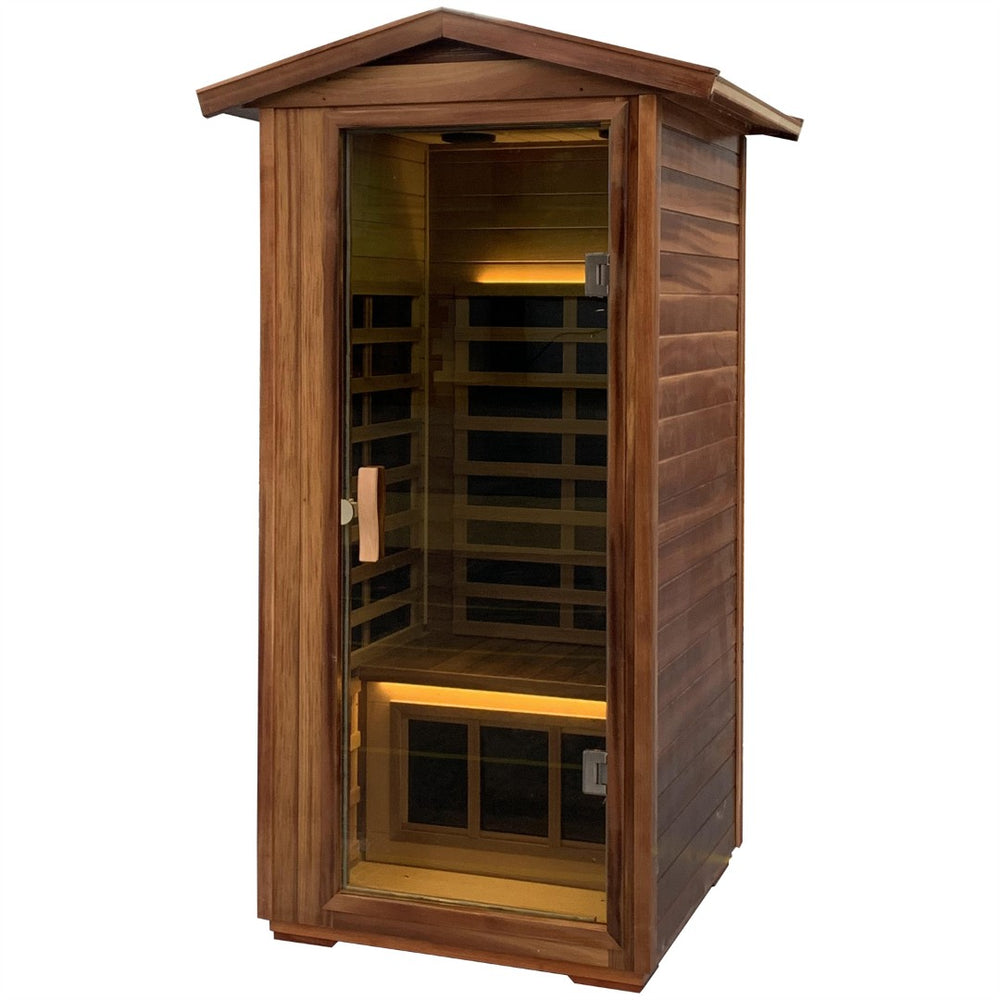 English Elm Red Cedar Hemlock Outdoor Sauna 4 Person Far Infrared Spa with Bluetooth Speakers W1787P145412