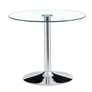 English Elm A Modern 35-Inch Tempered Glass Round Dining Table with Sleek Metal Legs, Minimalist Style for 4-6 }{@ Silver,Transparent W1151P263756