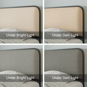 English Elm Modern Metal Bed Frame with Upholstered Curved Headboard, Underbed Storage, Heavy-Duty Slats, Queen Beige 64 L x 21 W x 5.75 H N701P229014B