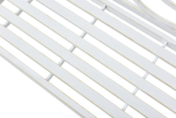 English Elm Outdoor Garden Patio Bench Cast Iron Alloy Steel Frame 3-Seat Floral Backrest Armrests White, Weather-Resistant Finish, Easy-Clean Durable Design for Yard Porch Balcony (Assembles Fast) W1117P155244