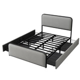 Hearth and Haven Modern Metal Bed Frame with Curved Upholstered Headboard and Footboard Bed with 4 Storage Drawers, Heavy Duty Metal Slats, Full Size WF319296AAE