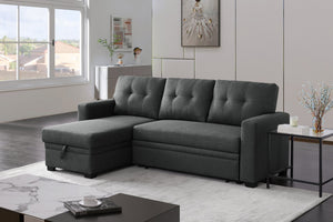 English Elm Upholstered Convertible Pull-Out Sectional Sofa with Chaise and Removable Cushions for Guests Dark Gray B102S00001
