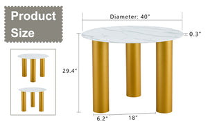 English Elm Round white dining table with faux marble top, gold MDF legs, seats 4, easy-clean, quick assembly W1151S00812