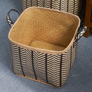 English Elm Square Palm Leaf Woven Wicker Storage Baskets Set of 2 with Handles – Stylish Arrow-Weave Organizers for Home B093P169711