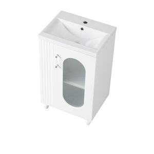 English Elm 20" Matte Freestanding Bathroom Vanity Ceramic Sink Mdf Cabinet Open Side Shelf White N725P364206K