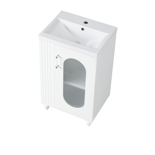 English Elm 20" Matte Freestanding Bathroom Vanity Ceramic Sink Mdf Cabinet Open Side Shelf White N725P364206K