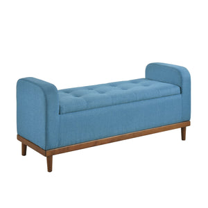 English Elm Mid-Century Tufted Lift-Top Storage Bench with Walnut Solid Wood Frame and Textured Upholstery Seating Blue 50.75 L x 19 W x 19.75 H B011P169817